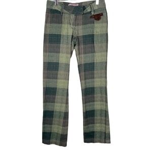 Vtg Sabotage Women's Plaid Straight Leg Dress Pants 28 Green Classic Preppy Y2K